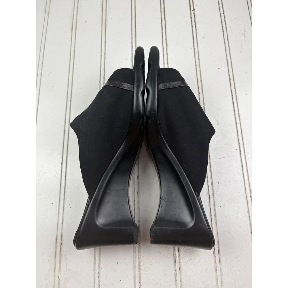Stuart Weitzman Vintage Y2K Black Stretch Wedge Slide Heels Women's Size 7-7.5